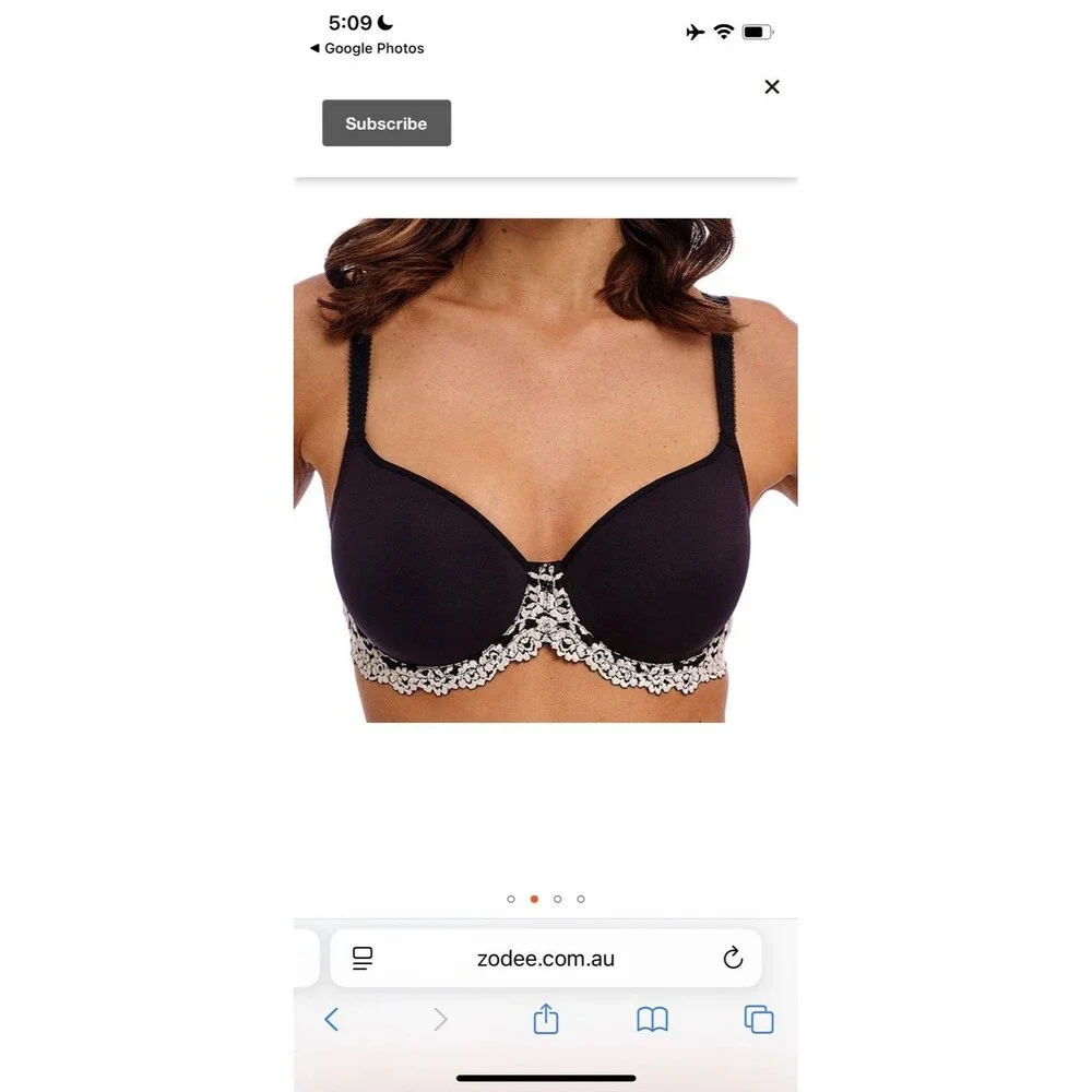Wacoal 38C Embrace Contour Underwire Bra 853191 Black Cream Lace Floral